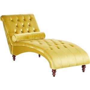 Beliani Chaise Longue Velluto Giallo Stile Chesterfield con Bottoni Gambe Legno