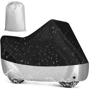 RISVOWO Telo Coprimoto da Esterno, Oxford Impermeabile Universale Copertura Teli Coprimoto, Telo Coprimoto Impermeabile e Resistente ai Raggi UV, per Scooter Motocross 245x105x125cm (nero-argento)
