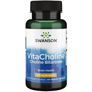 Swanson VitaCholine - Choline Bitartrate 300mg, 60 Capsule Vegetali per Memoria e Salute del Cervello