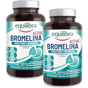 Equilibra, Bromelina Active, 500 mg | 2500 GDU/g, 120 Compresse Vegan per 4 Mesi, Bromelina Forte, Funzione Digestiva e Drenante, Contrasta la Sensazione di Pesantezza delle Gambe