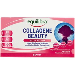 equilibra Integratori Alimentari, Collagene Beauty, Integratore per la Pigmentazione della Pelle a Base di Collagene Idrolizzato, Rame e Zinco, Senza Glutine, 10 Stickpack Monodose