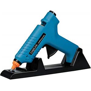LogiLink WZ0052 - Mini pistola incollatrice a caldo, 80 W, ideale per lavori fai da te (do it yourself), con supporto, colore: Blu - con 2 cartucce Ø 11 mm