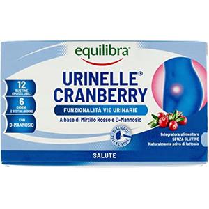 equilibra Integratori Alimentari, Urinelle Cranberry, Integratore Per La Funzionalità Delle Vie Urinarie, Drenante, Con Mirtillo Rosso, Con D-Mannosio, Senza Glutine, 12 Bustine Orosolubili