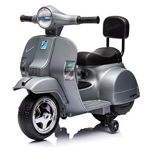 Tecnobike Shop Moto Elettrica per Bambini Piaggio Mini Vespa Small PX 6V - Mp3 - USB - Suoni - Luci Led (Grigio)