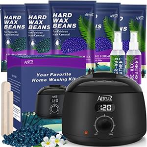 ANRUZ Kit Ceretta Brasiliana Completo- Display Digitale LCD Scaldacera Professionale con 500g Cera Perle, 20 Spatole, 2 Olio per la Cura Prima e Dopo- per Tutti i Tipi di Capelli