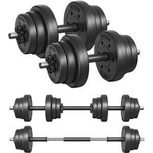 SONGMICS Manubri 2 in 1, Set di Bilanciere Corto, con Tubo di Collegamento in Acciaio, 2 x 10 kg, Allenamento, Fitness, Sollevamento Pesi per Casa, Palestra, Nero Inchiostro SYL20HBK