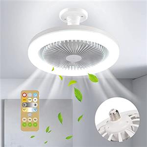 YUYTE - Silenzioso ventilatore da soffitto, con luci e telecomando, 36 W, lampada LED incorporata e telecomando, dimmerabile, E27, per camera, sala da pranzo, cucina, plafoniera