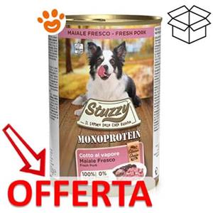 Stuzzy Monoprotein Maiale Fresco - Cibo Umido per Cani Adulti e Cuccioli - Lattina da 400 gr, Gluten Free e Digeribile