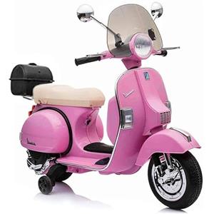 Tecnobike Shop Moto Elettrica per Bambini Piaggio Vespa PX 150 12v Full Parabrezza e Bauletto Luci Suoni LED Mp3 (Rosa)