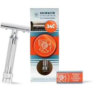 MERKUR Dovo Safety Razors 34C Short Handle 1 Sample Blade Chromeplated, Straight Cut In Box