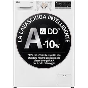 LG AI DD D4R7011TSWG Lavasciuga 11/6kg, Serie R7, Classe A-10%/D, Lavatrice Asciugatrice, 1400 Giri, TurboWash 360, Vapore, Allergy Care, Eco Hybrid, Wi-Fi, Bianca