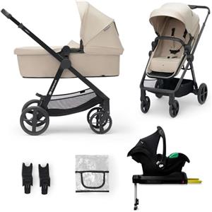 kk Kinderkraft Kinderkraft NEWLY 4 in 1 Trio passeggino neonati, con Ovetto I-SIZE 40-75 cm, Base ISOFIX, Carrozzina, TRAVEL SYSTEM, filtro UPF50+, Con Accessori, Pieghevole, Schienale regolabile, Beige