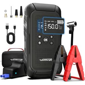 VoltSurge Avviatore Emergenza per Auto, 7000A Jump Starter Booster Avviatore Batteria Auto con Compressore 150PSI (All Gas or 10.0L Diesel) 12V Avviatore di emergenza, Jump Starter, Torcia a LED