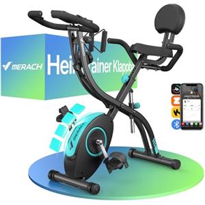 MERACH Cyclette Pieghevole 4 in 1, Spinning Bike con Monitor LCD e Misurazione Manuale Delle Pulsazioni, Cyclette da casa Magnetiche con 16 livelli, Comodo Cuscino del Sedile, Salvaspazio