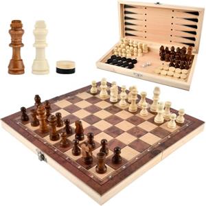 YOPEUC 3 in 1 Tavola Scacchi da Viaggio Pieghevole, 29x29cm Scacchiera Portatile Scacchi Legno, Scacchiera Professionale da Gioco per Adulti Bambini All'aperto Festa Scacchi e Dama