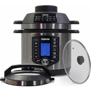 SALENTE Ario II Pentola Elettrica Multifunzione con Friggitrice ad Aria, Pentola a Pressione, Slow Cooker, Sous-Vide, Acciaio Inossidabile, 1200-1500 W, 6 L