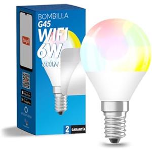 M Ledme - Lampadina LED Smart WiFi 6W (Eq. 50 W) Attacco E14 G45, non necessita di Hub, RGB+CCT, Dimmerabile, Luce Bianca e Colorata, compatibile con Alexa e Google Home, LM7145