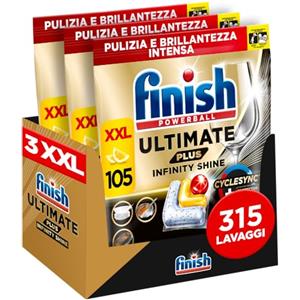 Finish Ultimate PLUS Infinity Shine Pastiglie Lavastoviglie al Limone, 315 Capsule con Scudo Protettivo contro lo Sporco e i Residui Incrostati