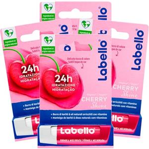 Labello Cherry Shine Burrocacao Labbra Colorato all'Aroma di Ciliegia Lip Balm Idratante 24h con Ingredienti Naturali - 4 Stick