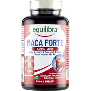 Equilibra Integratori Alimentari, Maca Forte, Tono e Vigore Fisico, Altodosato a Base di Estratto di Radice di Maca Peruviana 500 mg, L-Arginina, Zinco, Vitamine B6 e B12, 90 Compresse