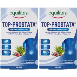equilibra Integratori Alimentari, Top Prostata, Integratore per la Funzionalità della Prostata, con Serenoa Repens, Olio di Semi di Zucca e Mirtillo Rosso con Zinco e Vitamina E, 40 Capsule