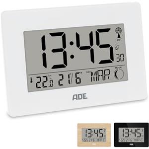 ADE Grande orologio digitale radio controllato con cifre XXL | orologio da tavolo e da parete con calendario | con termometro | sveglia radiocontrollata a batteria | bianco