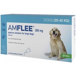 Amflee Spot-On Antiparassitario per Cani di Taglia Grande (20-40 kg) - 3 Pipette da 268 mg