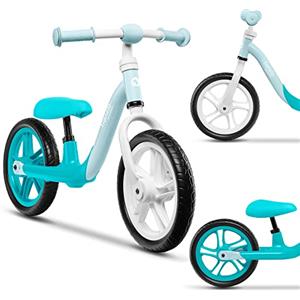 LIONELO Alex Bici senza pedali per bambini da 3 anni fino 30kg Leggera e resistente Ruote in schiuma 12'' Manubrio e sella regolabili Blocco dello sterzo Poggiapiedi sagomato Peso 3kg (Alex, Turchese)