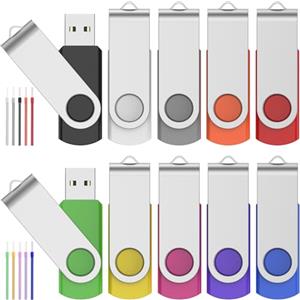 FEBNISCTE Chiavetta USB,4 GB Pen Drive 10 Pezzi Multicolore Pennette 2.0 Penna 4GB USB Giratorio PenDrive Memoria, Chiave Set Chiavette Pennine con Cordicella Regalo per Parenti