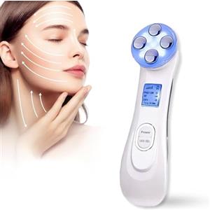 LOFFU Elettrico Massaggiatore Viso Apparecchio Radiofrequenza, Radiofrequenza Viso Professionale Apparecchio 6 Modalità di Terapia della Luce LED, Antirughe, Anti-invecchiamento, Pulizia Profonda