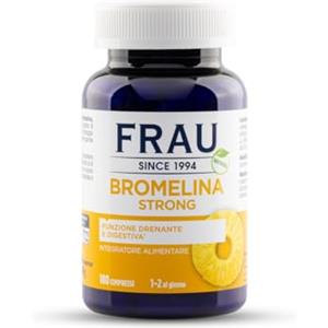 FRAU BROMELINA STRONG 180 compresse da 1 g, Bromelina Forte Drenante, Integratore Alimentare con Bromelina e Gambo d'Ananas, Digestione, Microcircolo, Senza Glutine e Lattosio