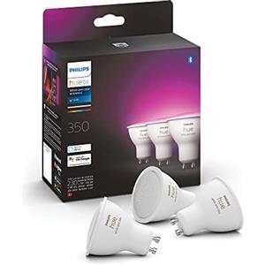 Philips Hue White and Color Ambiance, Faretto LED Smart GU10, Luce Bianca e Colorata, 350lm, Compatibile con Bluetooth, controllo vocale con Alexa, Apple Home e Google Assistant, pack da 3