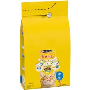 FRISKIES | Gatto | Crocchette complete per Gatti Adulti | Salmone e Verdure | Alimento Completo Ricco di Vitamine e Minerali | Borsa | 1,5 KG