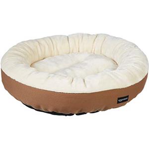 Amazon Basics Cuscino Rotondo per Cani o Gatti con Bordo Rialzato e Superficie in Flanella, 50 x 50,8 x 15,2 cm, Marrone e Avorio