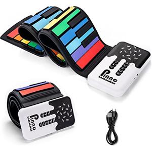 POGOLAB 49 tasti rollup pianoforte pieghevole per principianti, tastiera elettronica arcobaleno con 8 toni 6 demo, ricaricabile in silicone, mini pianoforte con registrazione modalità monitor