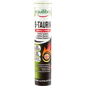 equilibra Integratori Alimentari, B-Taurin, Integratore per Energia Istantanea, Stimola il Metabolismo, con Taurina, Arginina, Guaranà e Vitamine del Gruppo B, 20 Compresse Effervescenti