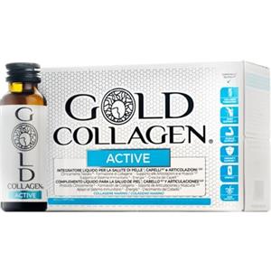 GOLD COLLAGEN Active - Collagene Integratore Liquido con Vitamina C e Glucosamina, Integratore Articolazioni al Collagene Bovino con Acido Ialuronico per Capelli Ossa Pelle, 10 Flaconi da 50 ml