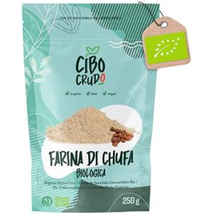 CIBO CRUDO crudo biologico vegan Farina di Chufa Biologica e Cruda - 250g Farina di Zigolo Dolce, Naturalmente Senza Glutine, Vegana e Non OGM Ideale per Pancake, Dolci Proteici e Horchata de Chufa