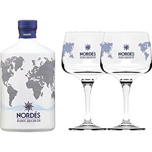 Nordés Gin Nordés - Atlantic Galician Gin - Bottiglia In Ceramica Con Due Bicchieri In Vetro - 70 cl - 40° Vol