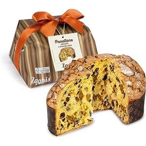 Zaghis IL DIFETTO DI ESSERE BUONI ZAGHIS Panettone Caramello Salato e Morbida Albicocca Candita 750gr, Glassato con Amaretto, Bastoncini di Mandorla e spolverato con Zucchero a Velo