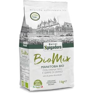 Molini Spigadoro Mix Manitoba Bio (1kg) miscela di farine tipo 1 da grano 100% Italiano Decorticato e germe di grano per pan brioche, croissant, panettone, e tutti i tipi di lievitati salati e dolci