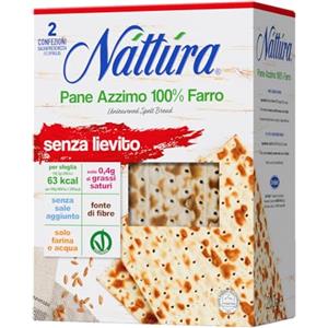 NATTURA Pane Azzimo di Farro, Pane Azzimo Senza Lievito e Senza Sale Aggiunto, 100% Farina di Farro, Fonte di Fibre, 63 Kcal per Sfoglia, Prodotto Vegano, 220 g