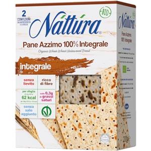NATTURA Pane Azzimo Integrale Bio, Pane Azzimo Senza Lievito e Senza Sale Aggiunto, 100% Farina di Integrale, Fonte di Fibre, 62 Kcal per Sfoglia, Bassi Grassi Saturi, Prodotto Vegano, 200 g