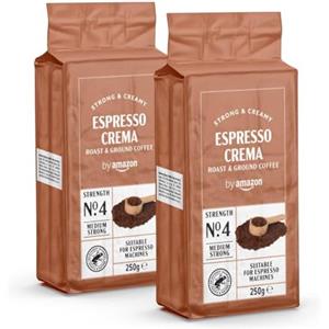 by Amazon Espresso Crema Caffè macinato, Tostatura media, 500 g - 250 g (Confezione da 2) - Certificato Rainforest Alliance