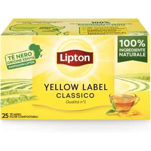 Lipton, Tè Nero Classico, Con Ingredienti 100% Naturali, Gusto Intenso ed equilibrato, ottimo per Tutte le Occasioni, Yellow Label, Confezione di Carta, Filtri Compostabili, 25 Filtri Tè Nero 3
