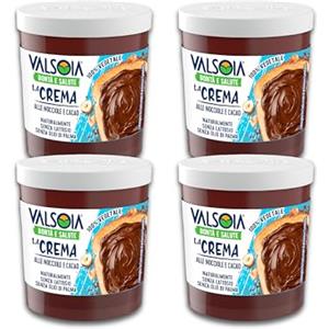 Valsoia - Crema alle Nocciole 100% Vegetale, Ricca di Fibre, Senza Glutine e Olio di Palma, Naturalmente Senza Lattosio, Ideale anche per Vegani, Vegetariani e Celiaci, 4 Confezioni da 200 g