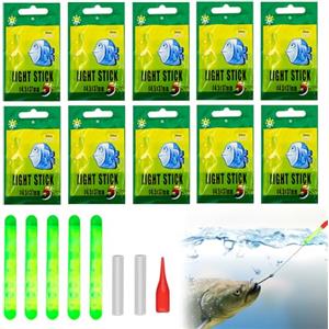 SHOWHEEL 50 Pezzi Bastoni di Light di Pesca,Luce Fluorescente Pesca,4,5 x 37 mm Glow Stick Pesca,Bastone Luminoso da Pesca,Attrezzi da Pesca Notturna Bastone,Starlight Pesca Notturna