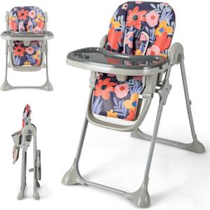 RELAX4LIFE Seggiolone Pappa per Bambini 6-36 Mesi, Seggiolone Portatile con Doppio Vassoio e 2 Ruote, Reclinabile a Sdraietta, Grigio (Viola)