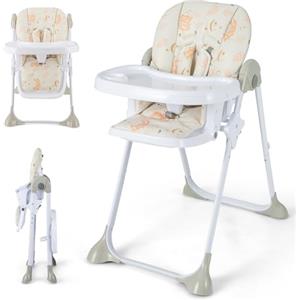RELAX4LIFE Seggiolone Pappa per Bambini 6-36 Mesi, Seggiolone Portatile con Doppio Vassoio e 2 Ruote, Reclinabile a Sdraietta, Grigio (Beige)
