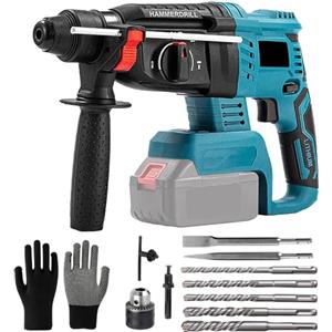 LIROPAU Trapano a Percussione, Trapano Tassellatore a Batteria con 10 Trapani, Motore Senza Spazzole, Frizione di Sicurezza e Controllo delle Vibrazioni (Senza Batteria/Caricabatterie)